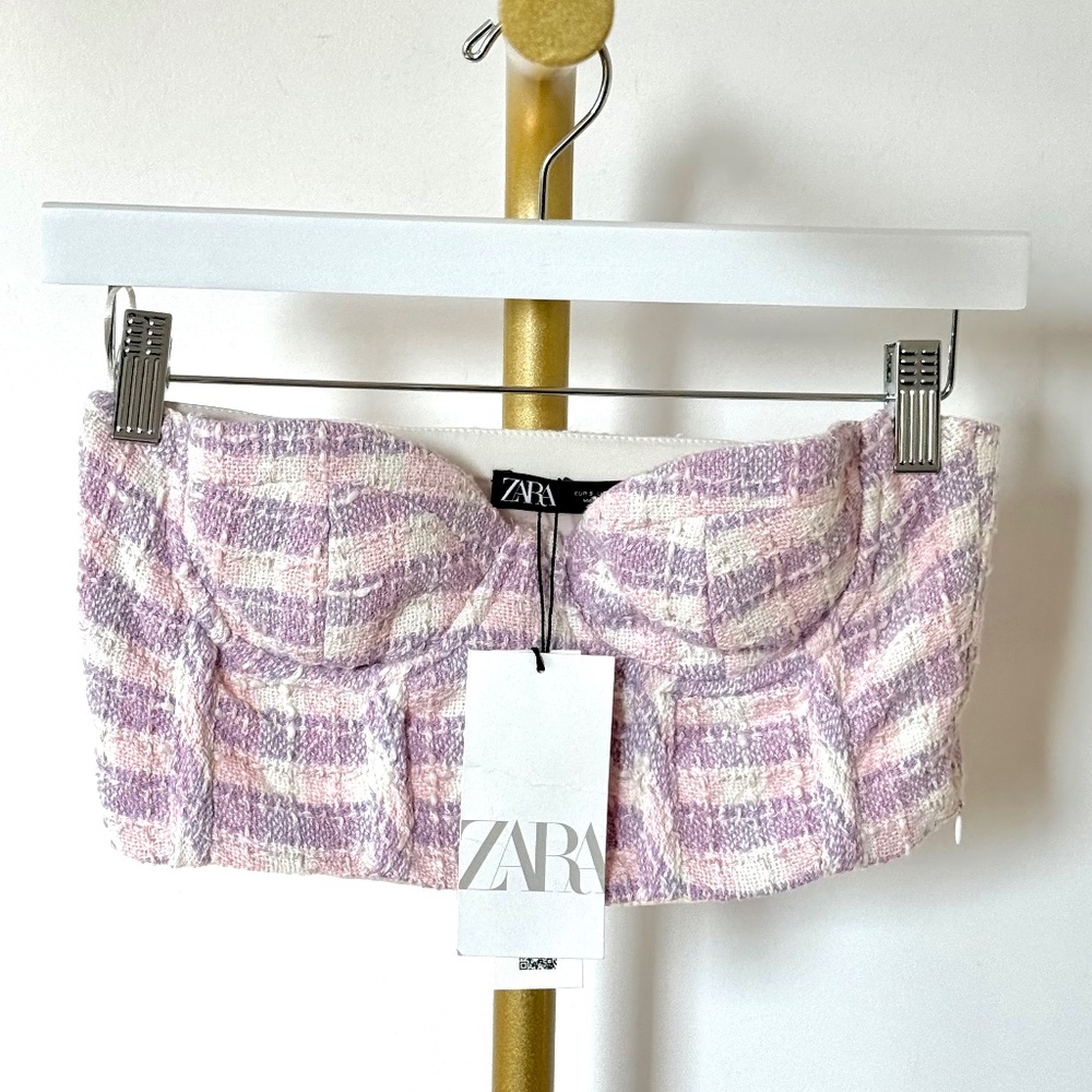 ZARA Pastel Tweed Bustier Top – Size S (NWT)
